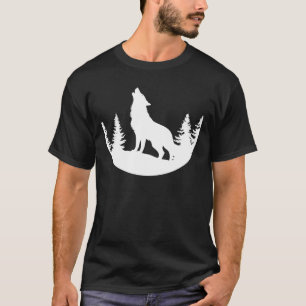 Camiseta Lobo Aullador en Diseño de Silueta de Bosque Negro