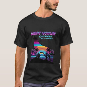 Camiseta Lobo aullador neón retro 80 vaporwave palmeras
