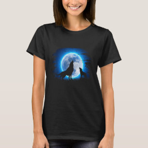 Camiseta Lobo Aullador Retro Bajo Un Cielo Iluminado Por La