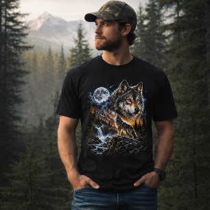 Camiseta Lobo Aullando a la Luna Bosque Fauna Naturaleza 