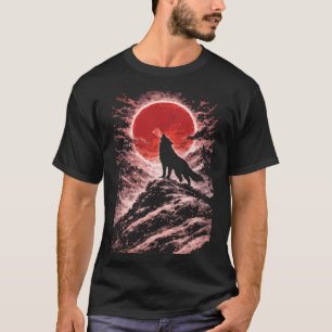 Camiseta Lobo aullando bajo la luz de la luna roja - Arte j
