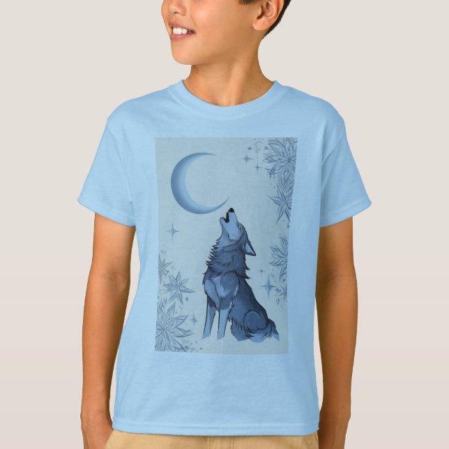 Camiseta lobo aullando en la luna (Anverso)