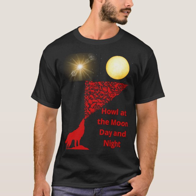 Camiseta lobo aullando en un boceto lunar (Anverso)