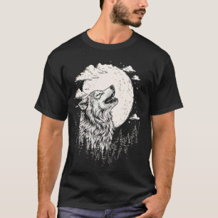 Camiseta Lobo Aullando Luna Bosque Retro Naturaleza Campist