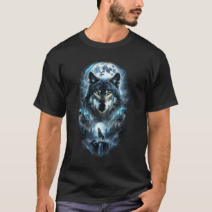 Camiseta Lobo Aullando Luna Noche Trueno Relámpago Bosque P