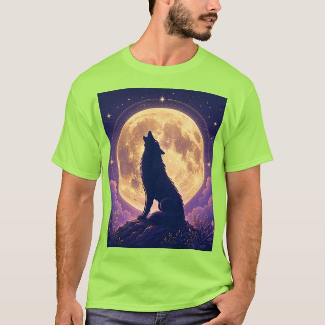 Camiseta Lobo bajo la luna. (Anverso)