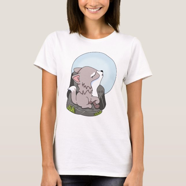 Camiseta Lobo Bebé Aullando a la Luna (Anverso)