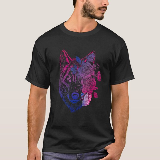 Camiseta Lobo bisexual, floral de lobo, bisexual, orgullo d (Anverso)