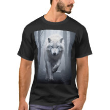 Lobo blanco en bosque de niebla