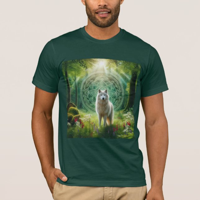 Camiseta Lobo Blanco Místico en Bosque Encantado (Anverso)