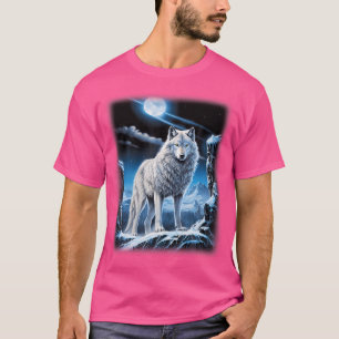 Camiseta Lobo Blanco Parado En Una Fantasía De Un Bosque De