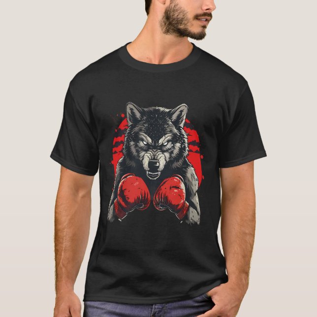 Camiseta Lobo boxeador con guantes de boxeo kickboxing dive (Anverso)