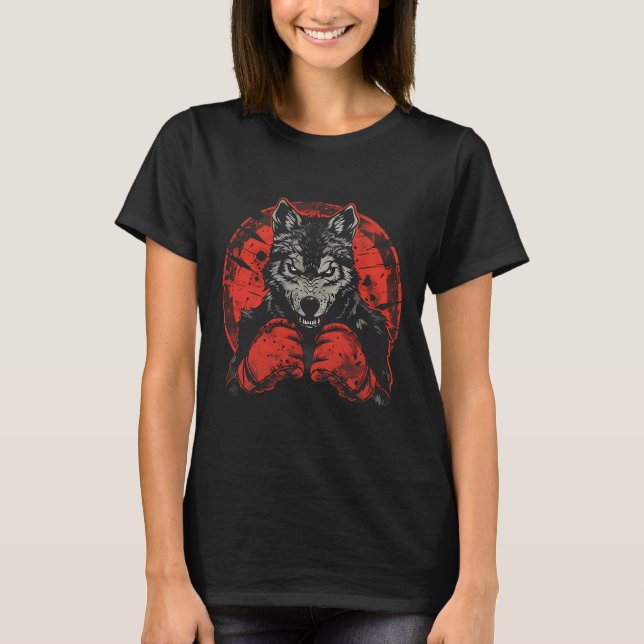 Camiseta Lobo boxeando con guantes de boxeo Kickboxing dive (Anverso)