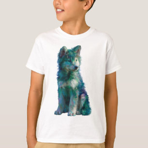 Camiseta Lobo Cachorro Pintado de Azul Verde Niños