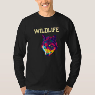 Camiseta Lobo Colorido Geométrico Vida Silvestre Zoológico 