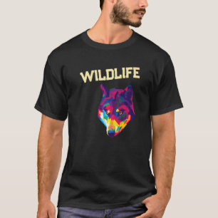 Camiseta Lobo Colorido Geométrico Vida Silvestre Zoológico 