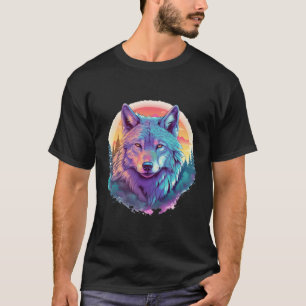 Camiseta Lobo Colorido Realista En Naturaleza Salvaje En Mo
