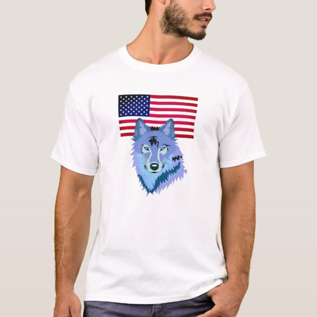Camiseta Lobo con bandera estadounidense (Anverso)