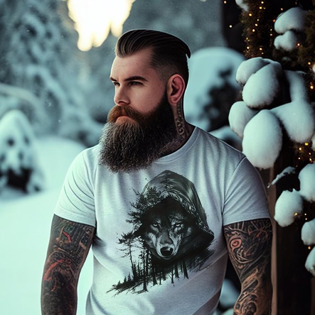 Camiseta Lobo con capucha doble exposición (Subido por el creador)