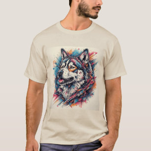 Camiseta Lobo con elementos geométricos y colores vibrantes