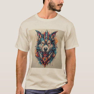 Camiseta Lobo con elementos geométricos y colores vibrantes