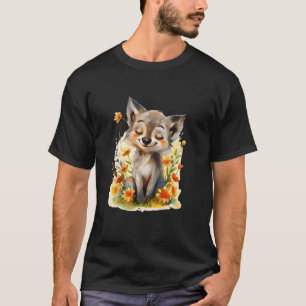 Camiseta lobo con flores lindo lobos luna de animal chico