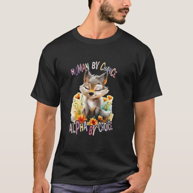 Camiseta lobo con flores lindos lobos luna animal alpha de (Anverso)
