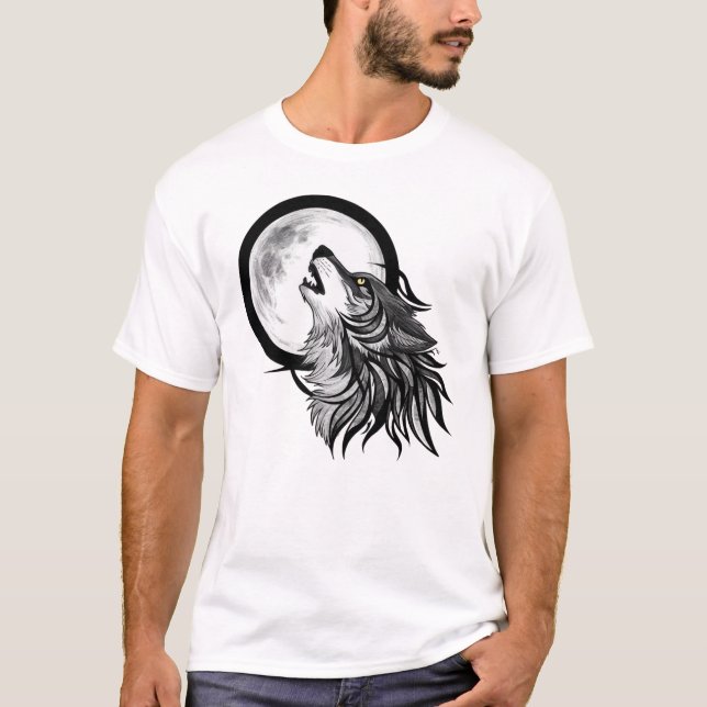 Camiseta Lobo con luna llena - Arte tribal (Anverso)
