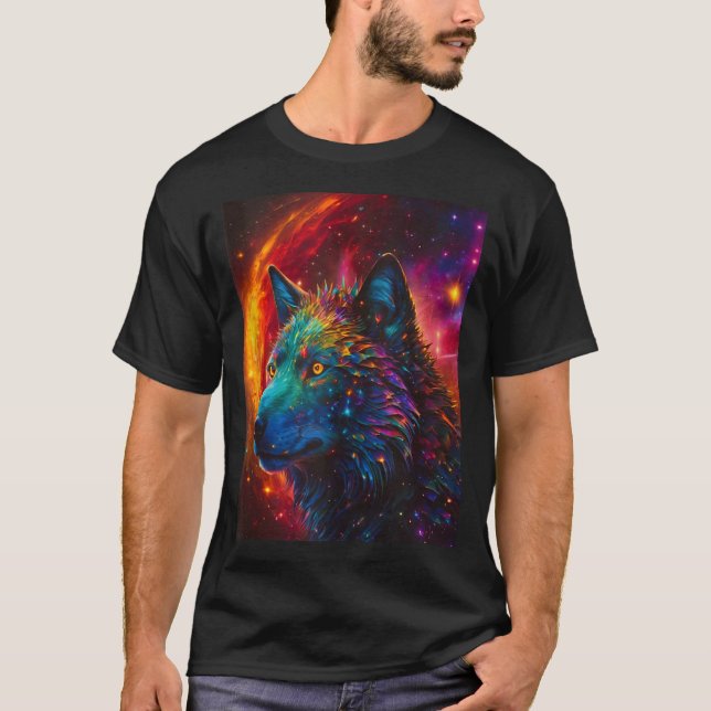 Camiseta Lobo cósmico, espacio de fantasía animal con espír (Anverso)
