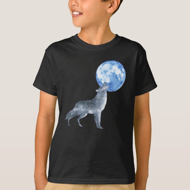 Camiseta Lobo de espíritu gris plateado en luna azul (Anverso)