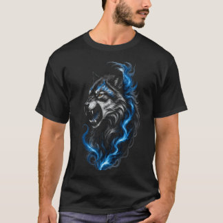 Camiseta Lobo de Fuego Azul | Fantasía Gráfica 