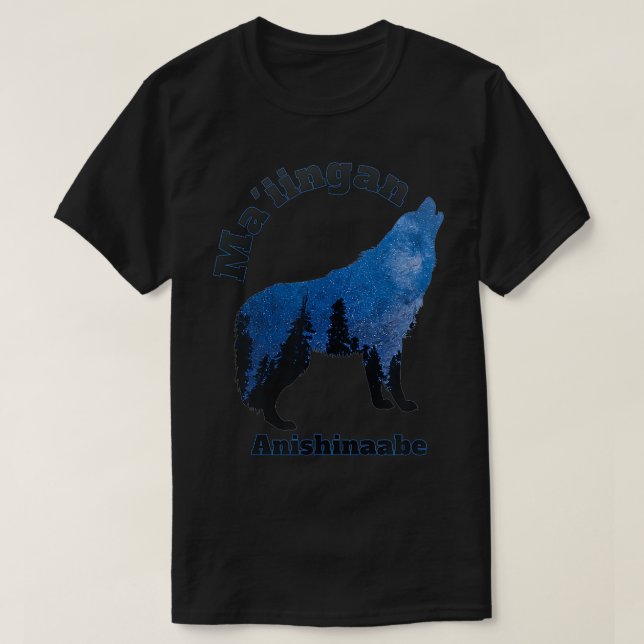 Camiseta Lobo de lengua Maiingan Anishinaabe Ojibwe Chippew (Diseño del anverso)
