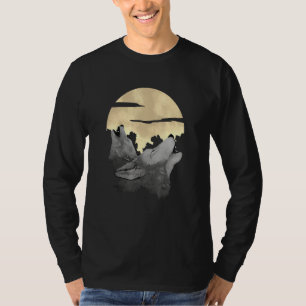 Camiseta Lobo de Luna Llena Lobos Aullando Cazador Niebla B