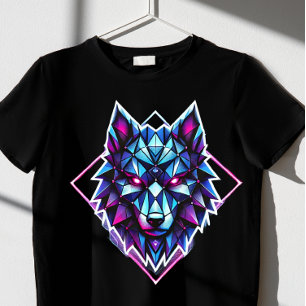 Camiseta lobo de neón geométrico