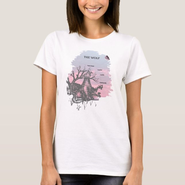 Camiseta Lobo de tinta y pluma, letras de esbozo de línea p (Anverso)