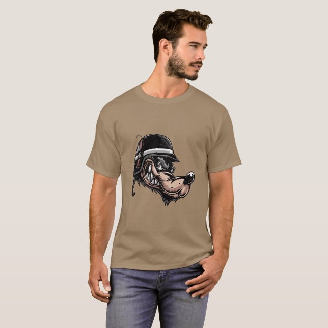 Camiseta Lobo del dibujo animado con una dinamita en su (Anverso completo)