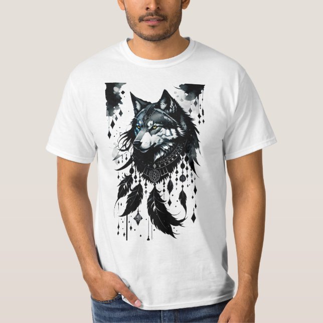 Camiseta lobo, depredador, soñador, amuleto, talismán (Anverso)