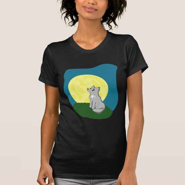 Camiseta Lobo desaliñado lindo con la luna (Anverso)