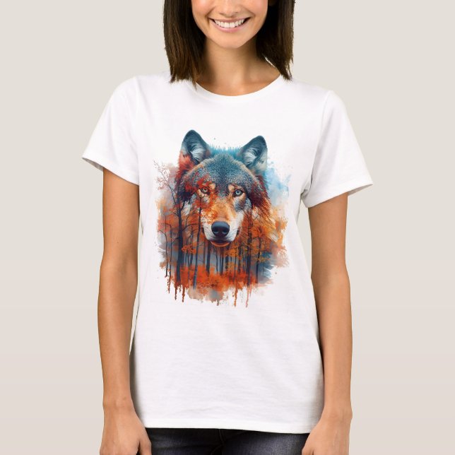 Camiseta Lobo en el bosque otoñal (Anverso)