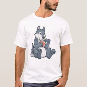 Camiseta Lobo en el póker con tarjetas de póker