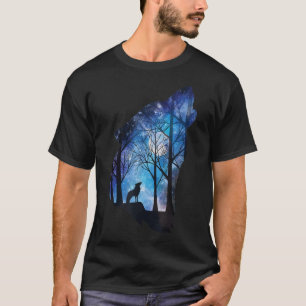 Camiseta Lobo en la luna cielo galaxia Lobo salvaje Anim
