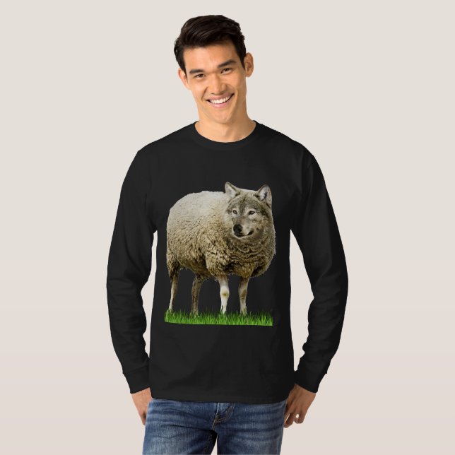 Camiseta lobo en oscuridad para hombre del negro de la (Anverso completo)