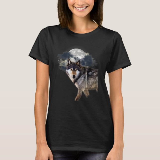 Camiseta Lobo en plena luna y lobo de la naturaleza (Anverso)