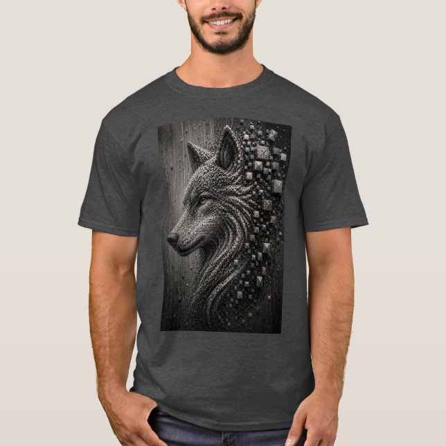 Camiseta Lobo Eterno | Lobo de Micro Mosaico 3D Abstracto (Anverso)