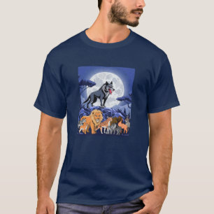 Camiseta Lobo feroz bajo la luna llena con animales de la j