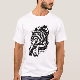 Camiseta Lobo Feroz Sombra Gráfica Tinta Agresiva Bestia