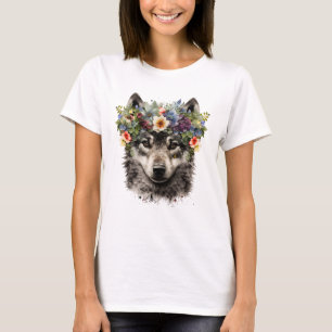 Camiseta Lobo floral acuarela