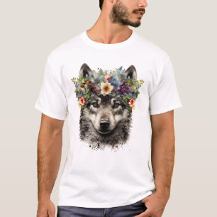 Camiseta Lobo floral acuarela