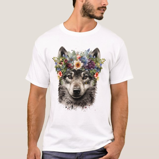 Camiseta Lobo floral acuarela (Anverso)