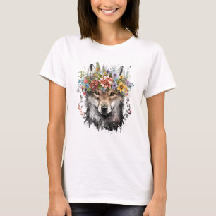 Camiseta Lobo floral acuarela